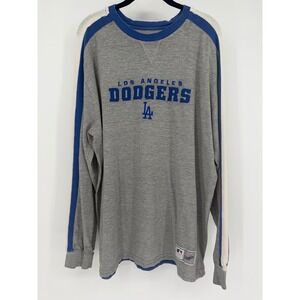 MLB Los Angeles Dodgers Long Sleeve Shirt Mens Gray Blue Stripe Embroidered LA